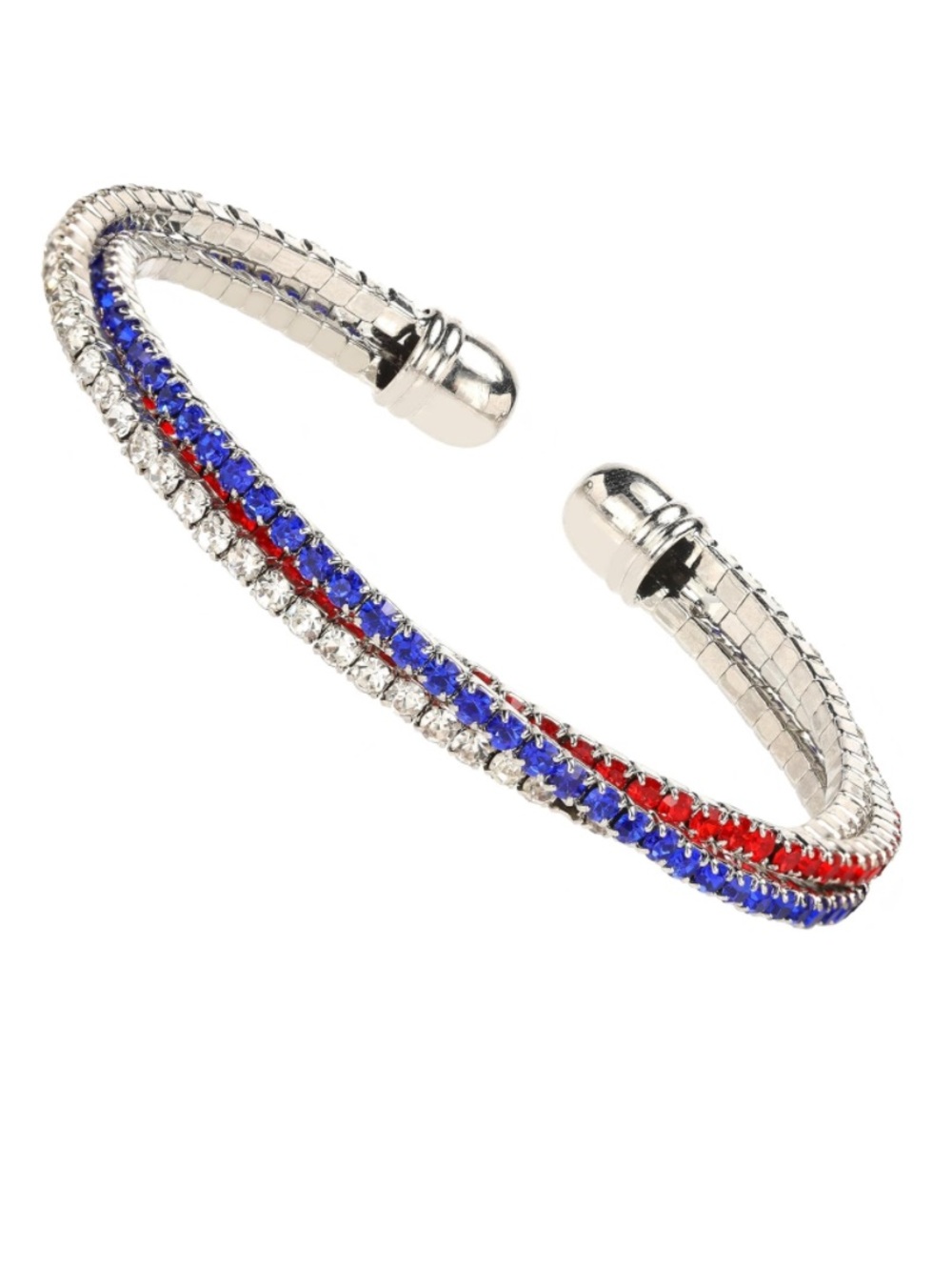 Patriotic Silver Crystal Cuff Bracelet | Fourth of July Accessory